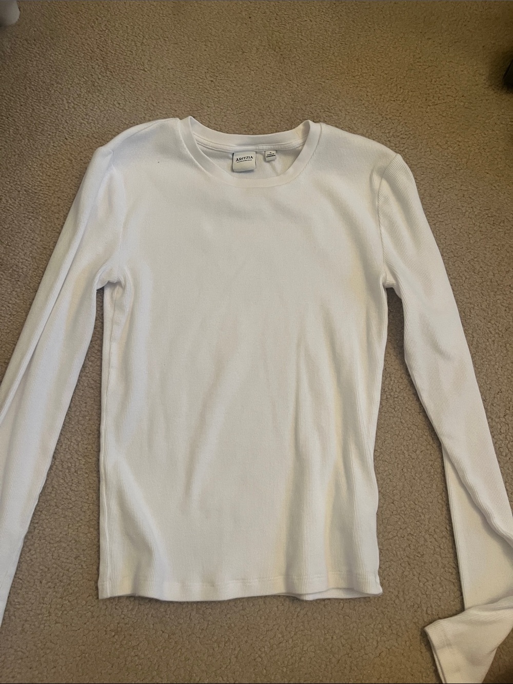 Aritzia Cream Crewneck Ribbed Long-Sleeve Sweater